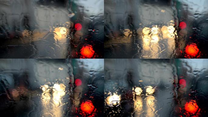 下雨时车窗外的街道