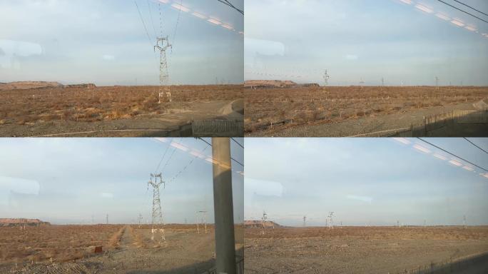 4k高铁车窗外的大漠沿途风景