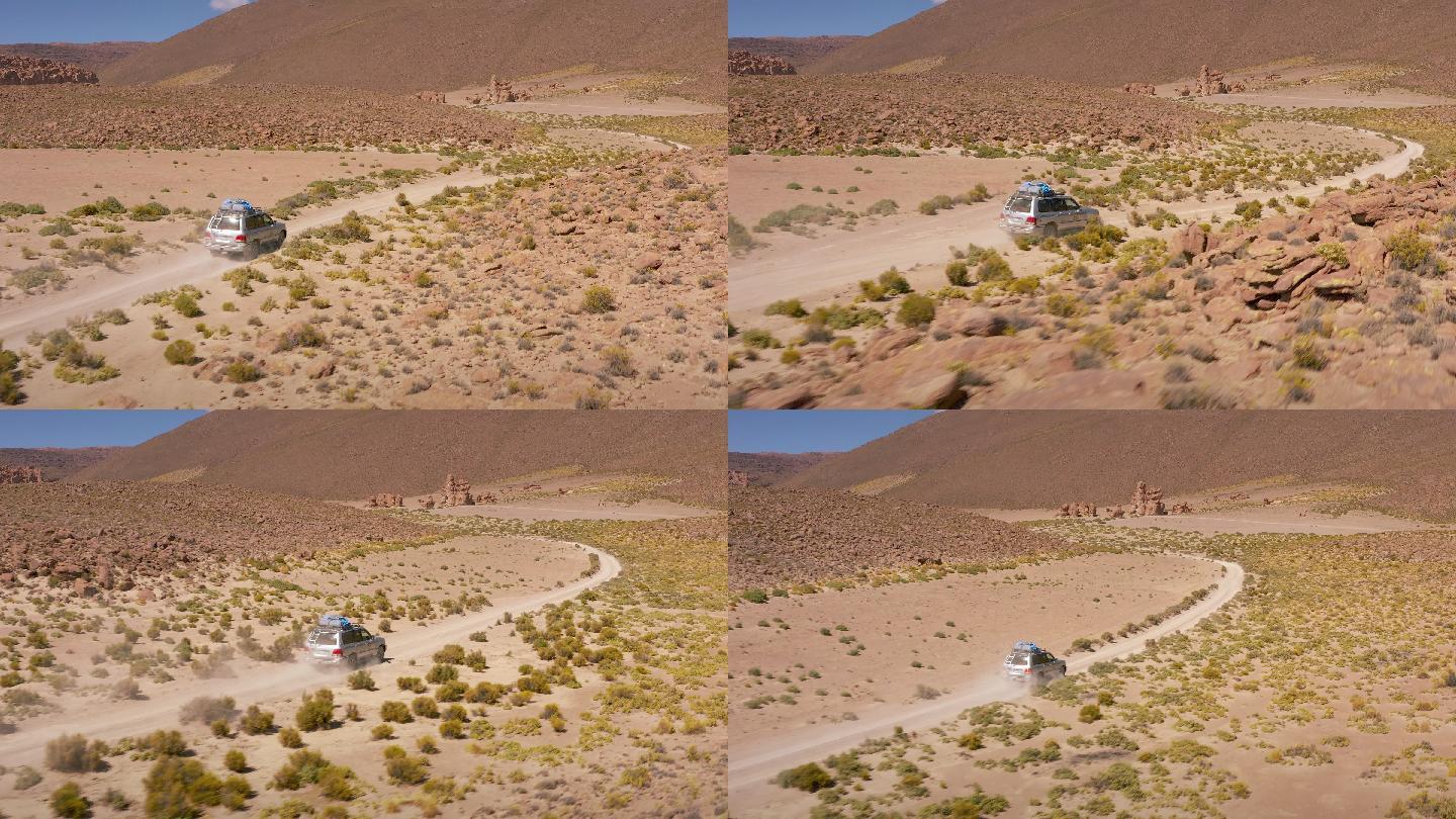 汽车在沙漠驾驶自驾游户外探险考察队
