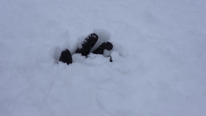 雪崩过后，一只手从雪地里伸出来。