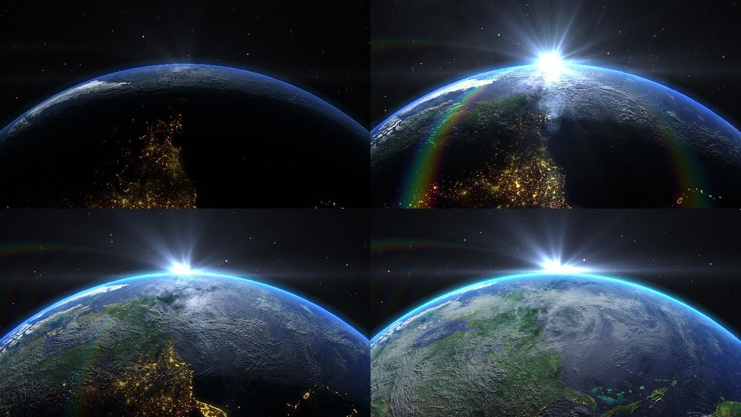 太空中显示日出的地球