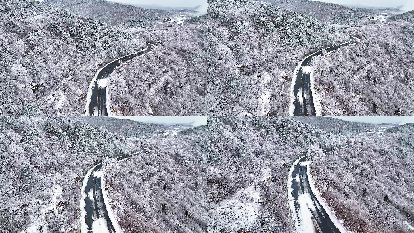 原创航拍 雪景中的公路
