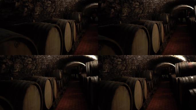 葡萄酒窖橡木酒桶地下酒窖葡萄酒庄
