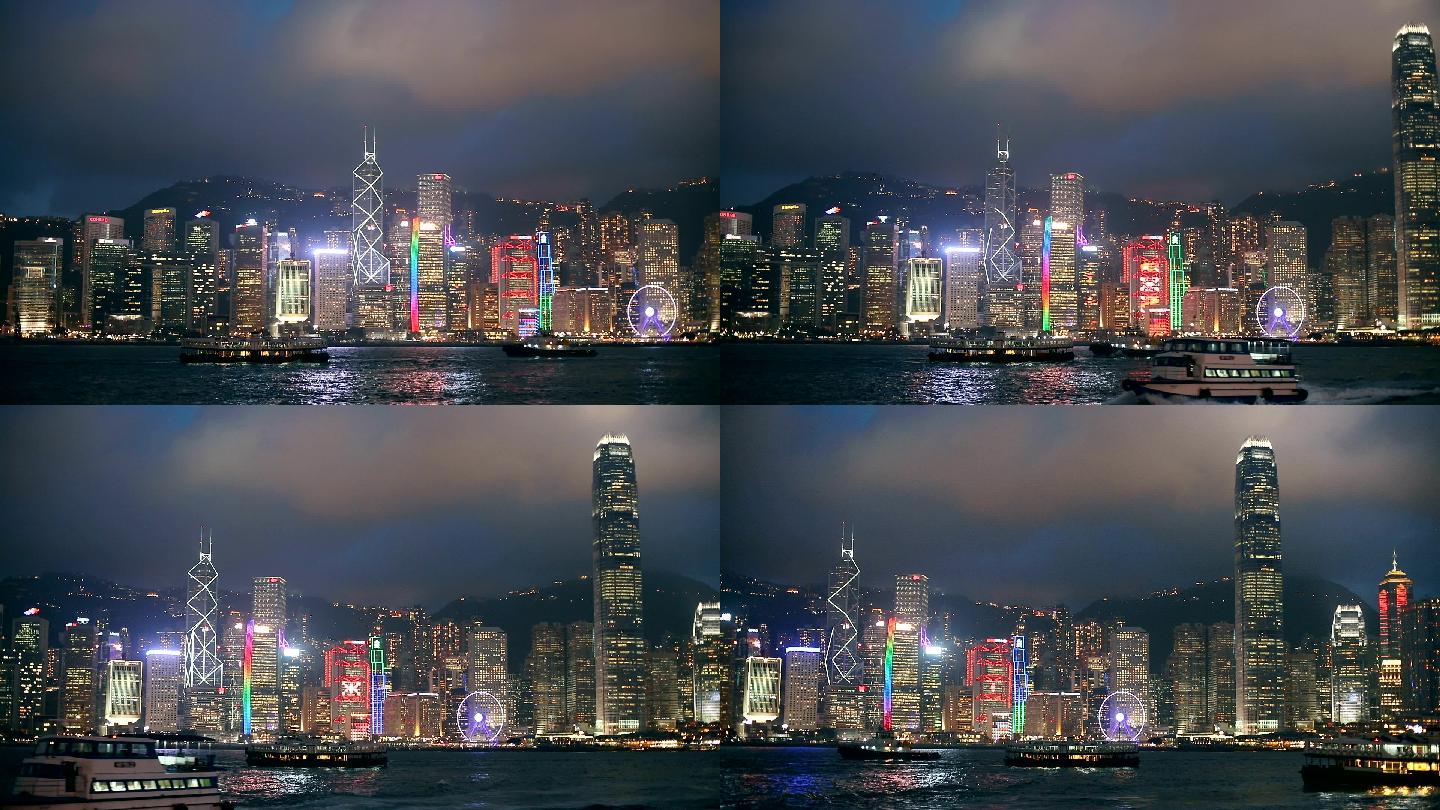 夜晚香港的天际线夜景宣传片素材繁荣都市