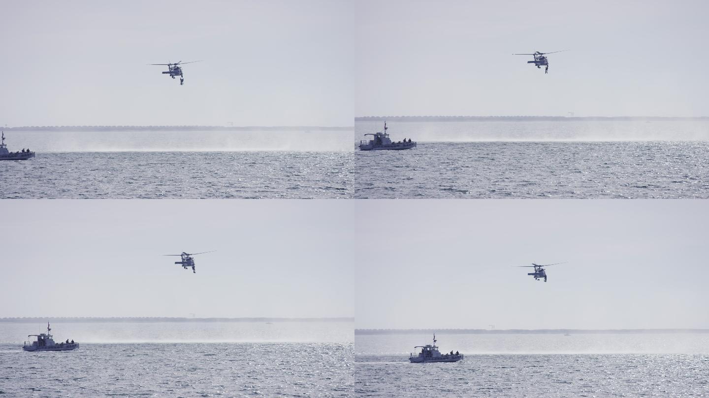 直升机在水上进行救援