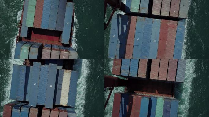 货船载着集装箱航拍国际贸易远洋货轮