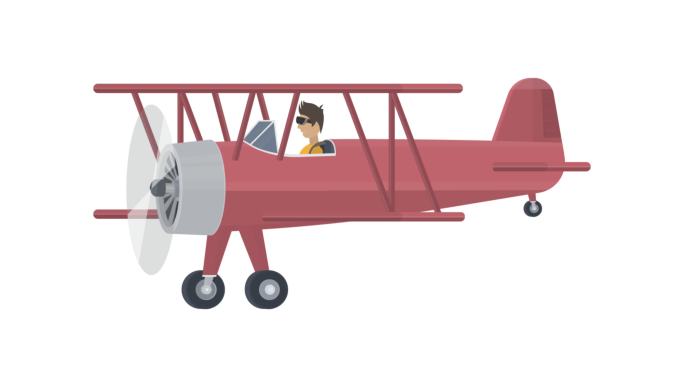 双翼飞机和飞行员的动画