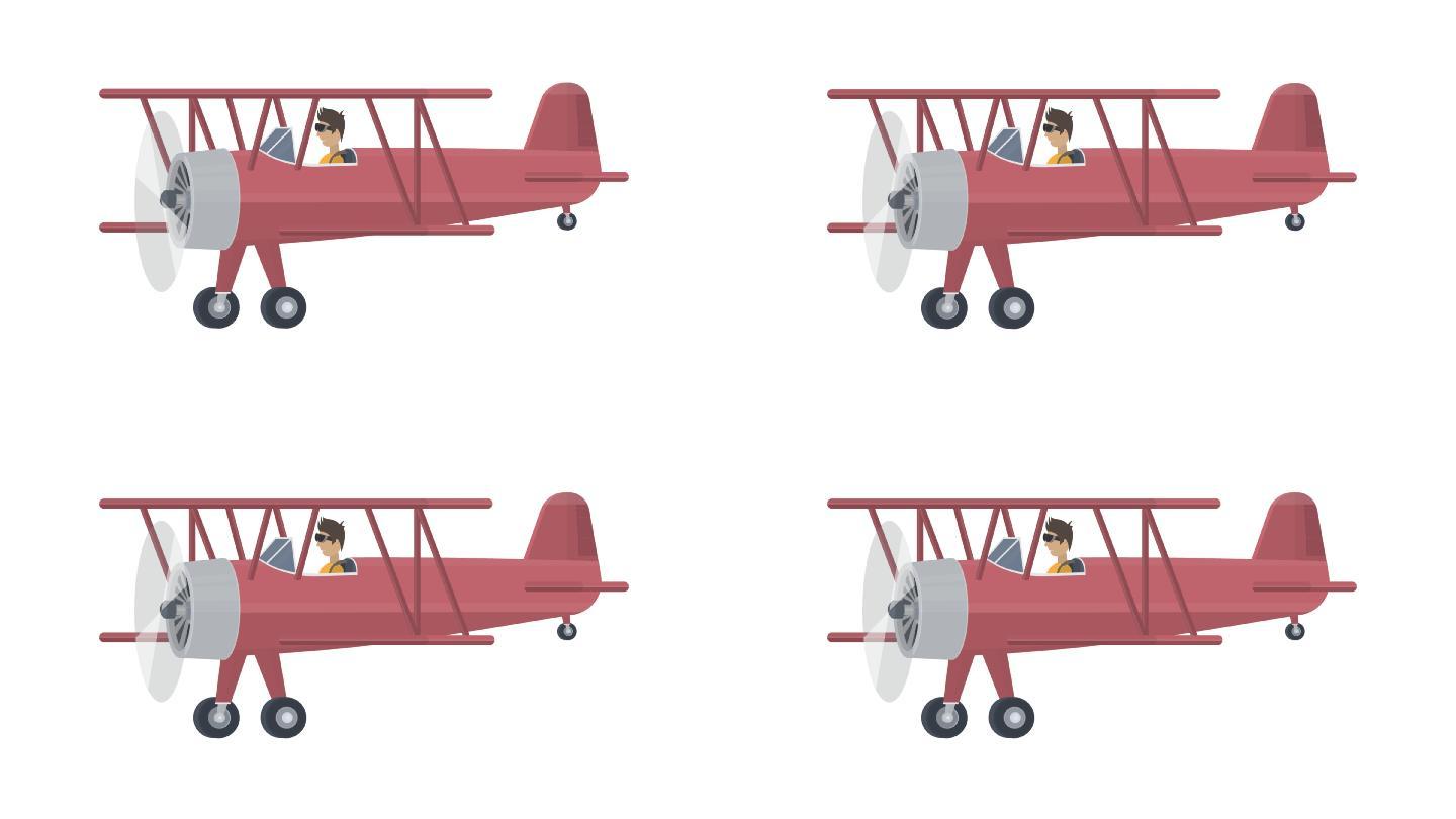 双翼飞机和飞行员的动画