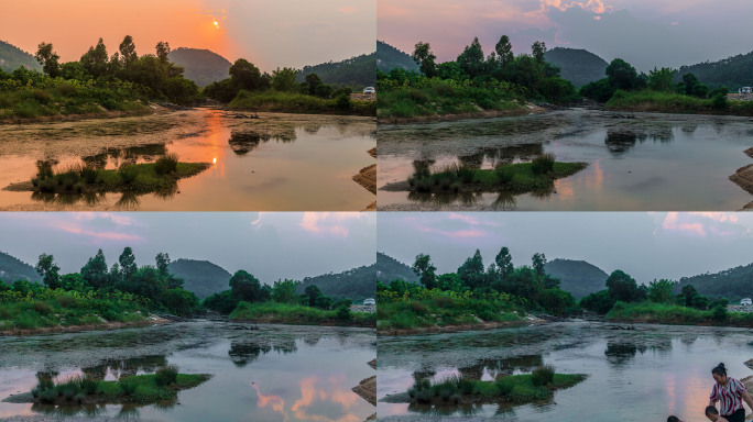 小村落的日落小景 延时摄影