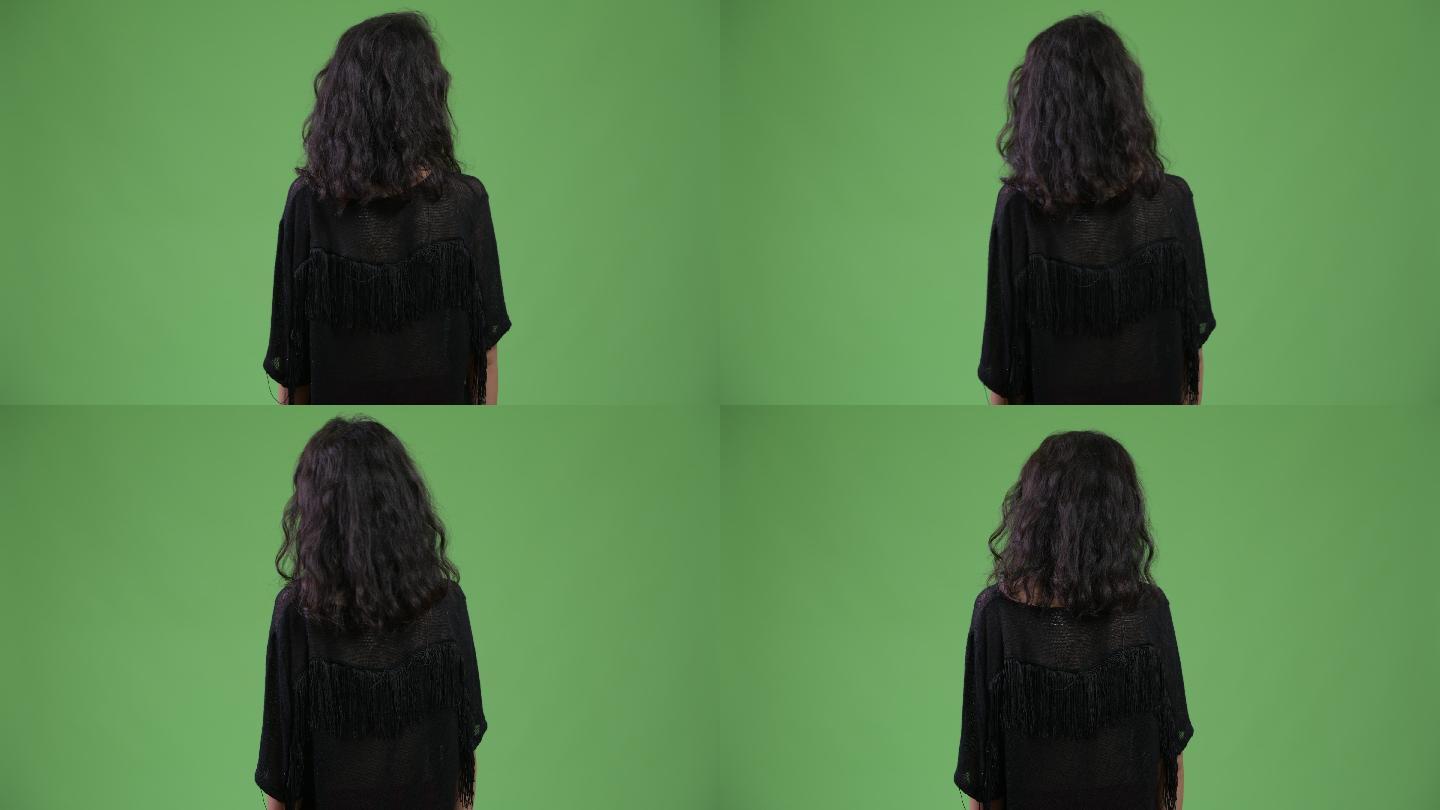 女子背影抠像素材绿屏女子女性