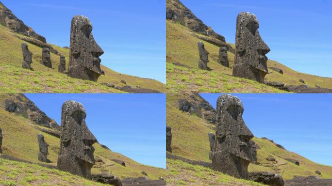 复活节岛上一群迷人的摩埃雕像
