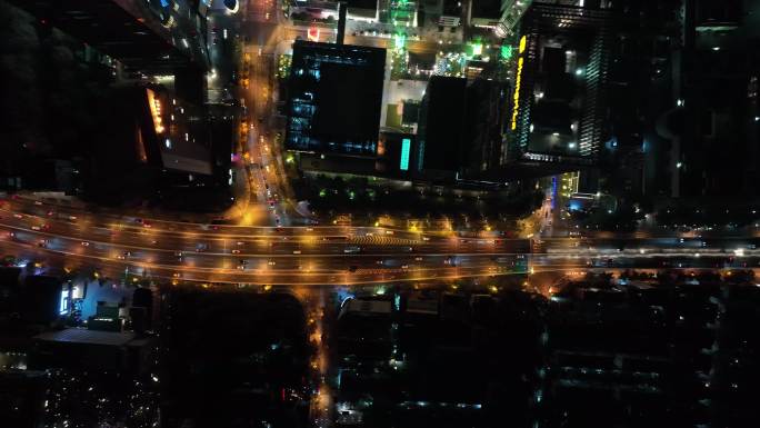 上海静安区道路夜景航拍