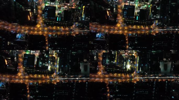 上海静安区道路夜景航拍