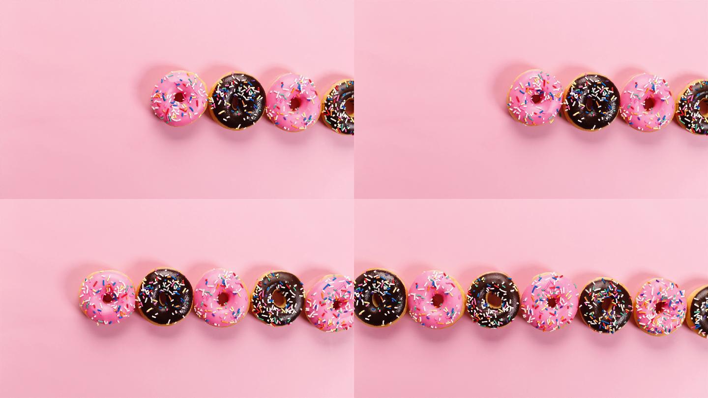 五颜六色的甜甜圈定格动画实拍创意视觉色彩