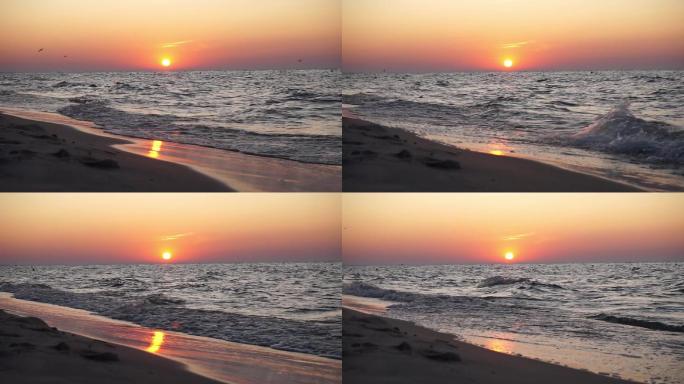 日落/日出阳光在波浪中反射