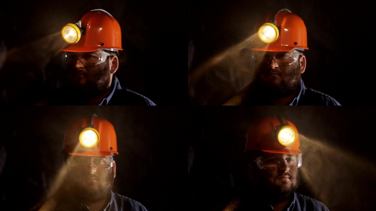 煤矿工人矿灯挖矿工人