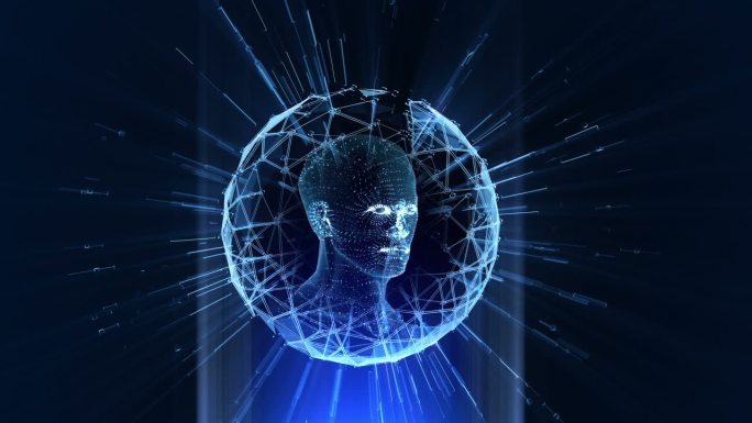 全息图头部蓝色虚拟元宇宙科技三维网格模型