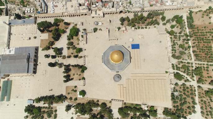 俯瞰耶路撒冷古城教堂航拍以色列