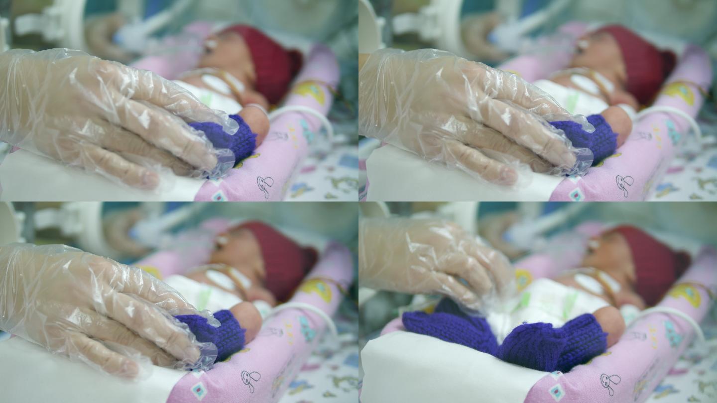 护士触摸幼儿的特写镜头