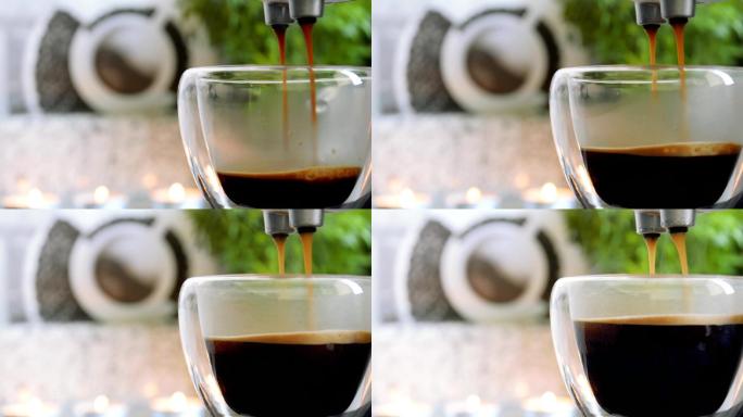 自动咖啡机流出浓缩咖啡