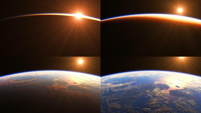 日出在地球上空朝阳太阳升起星球表面地平线