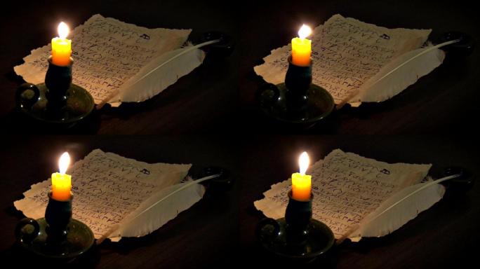 古代手稿与燃烧的蜡烛