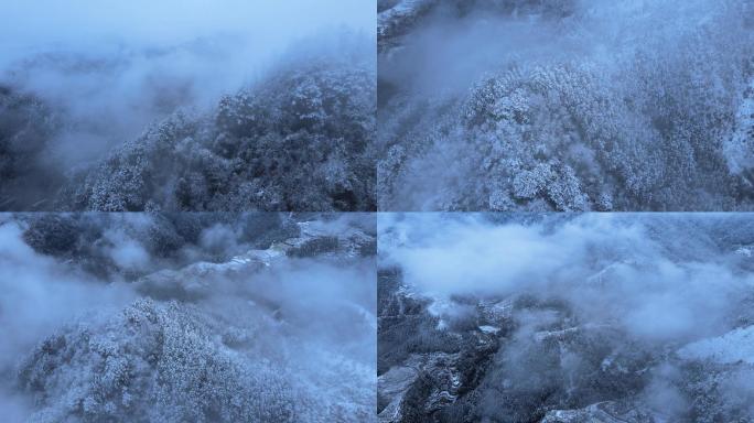 实景航拍贵州雷公山脉的雪景