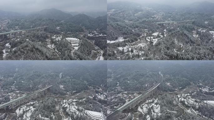 4K航拍秀地森林高速路雪景3组1分26秒