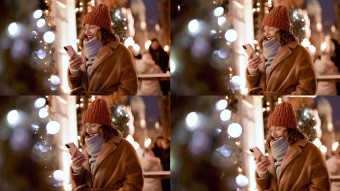 夜里的圣诞节女人装扮气氛过节洋节视频素材