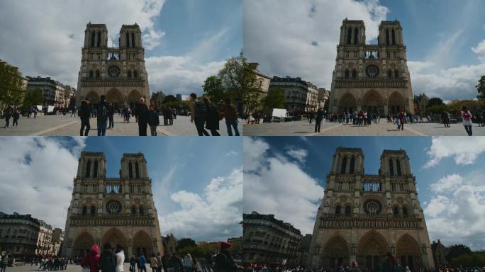 法国巴黎圣母院大教堂延时摄影