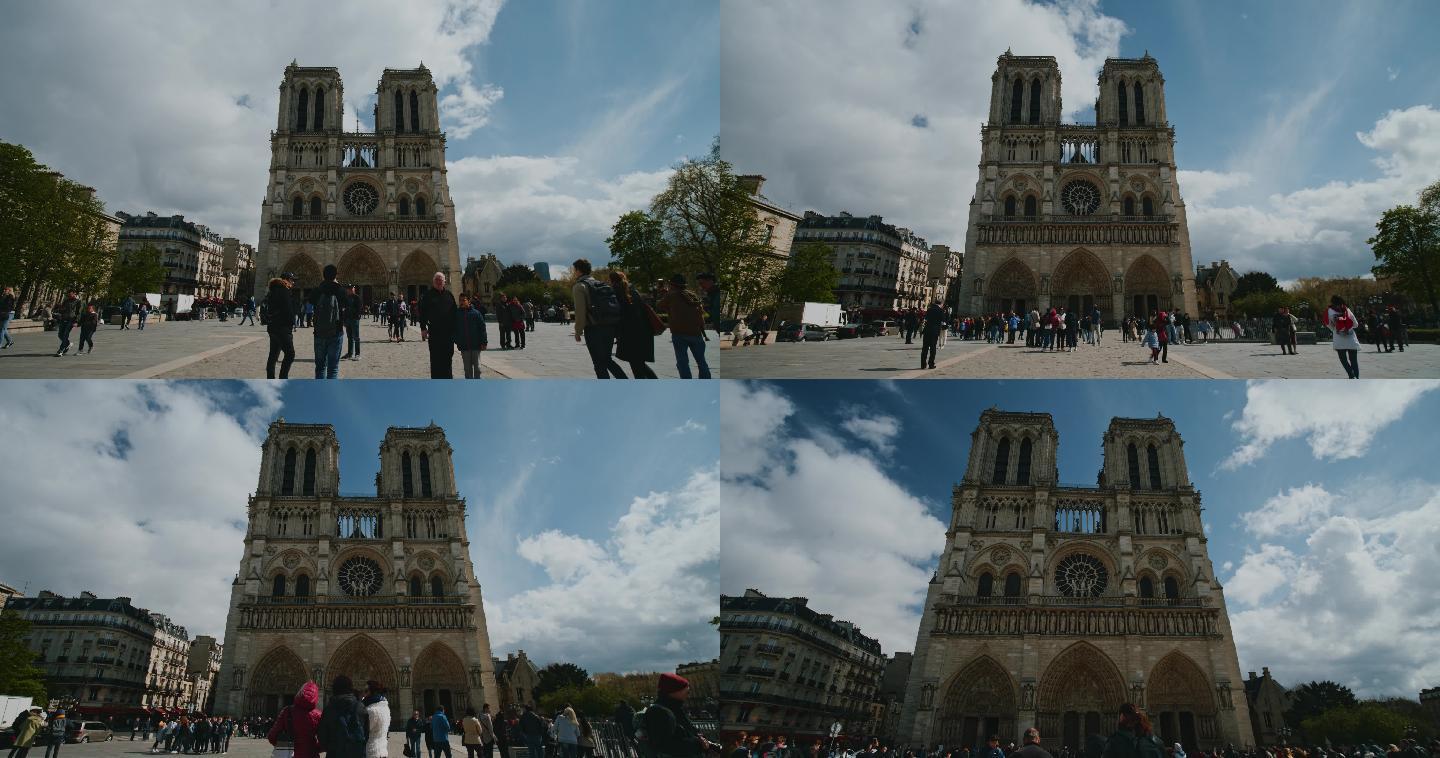 法国巴黎圣母院大教堂延时摄影