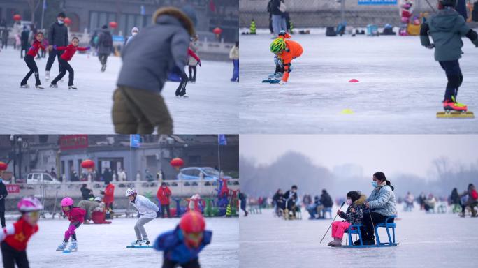 北京冬季什刹海滑冰4K
