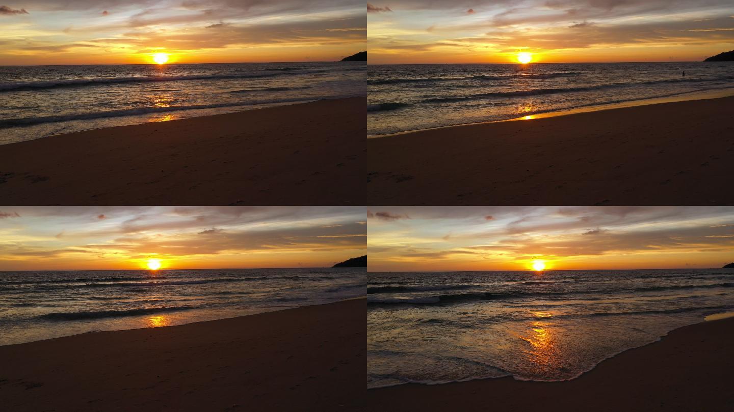 黄昏时的海岸夕阳落日彩云