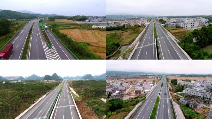 航拍 公路 道路 行驶 车辆 货车 4K