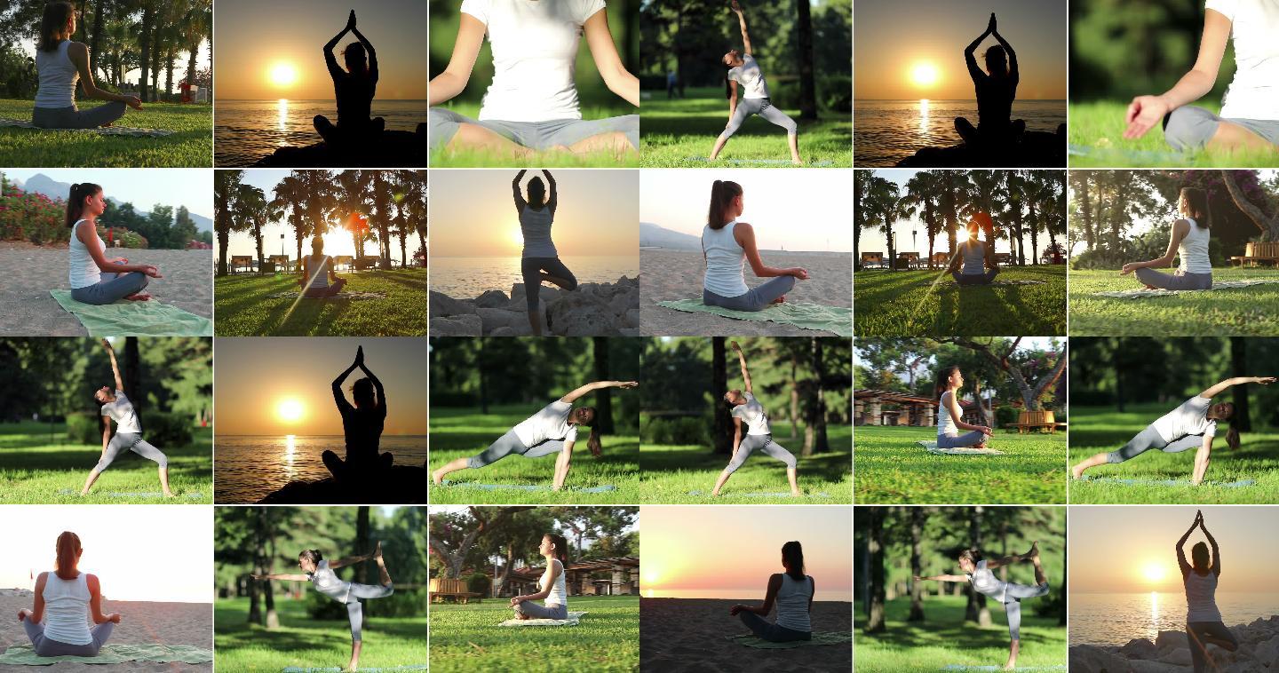 练习瑜伽的女人多图分屏幕