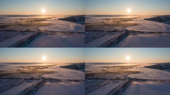 海拉尔晨雾、平流雾、雪景