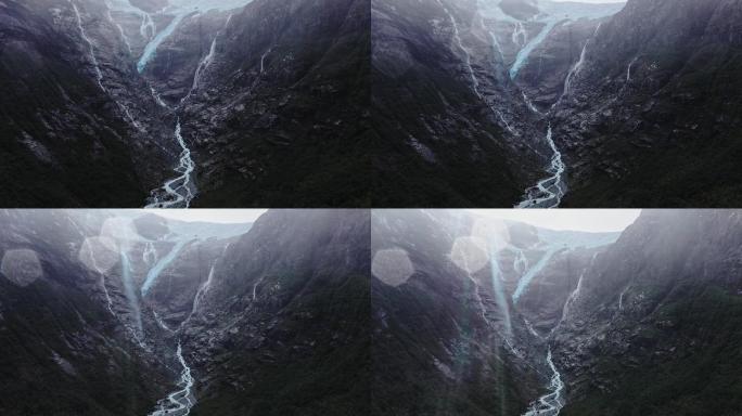 挪威冰川河风景鸟瞰图