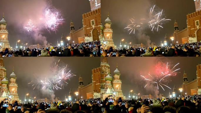 许多人聚集在一起庆祝新年