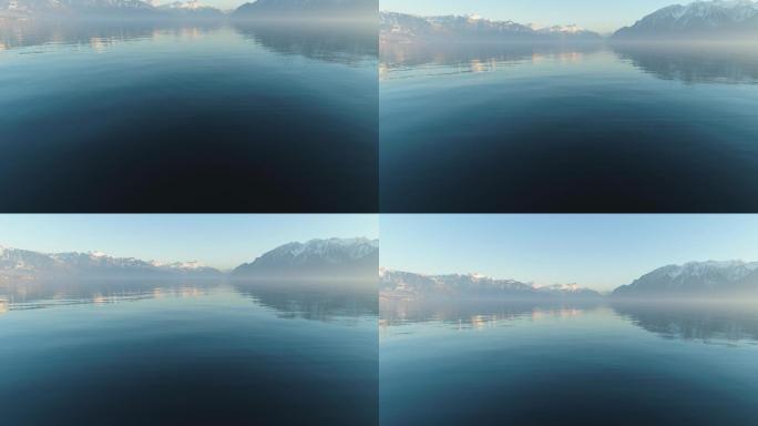 晴天的日内瓦湖和群山。