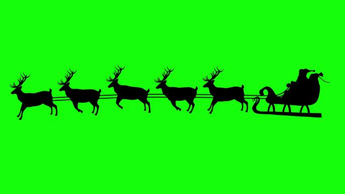 绿色屏幕上印有圣诞老人雪橇动画剪影