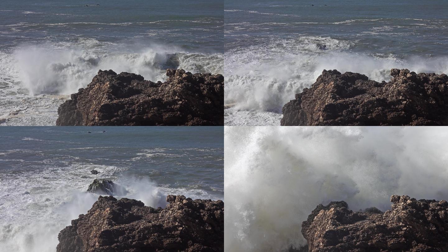 巨浪拍打着海岸线的岩石