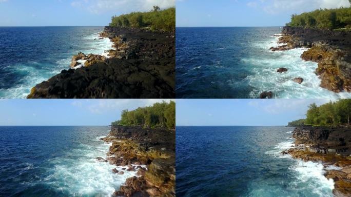 夏威夷海岸线航拍海边波涛汹涌