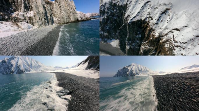 海滩海岸线上空的空中拍摄运动