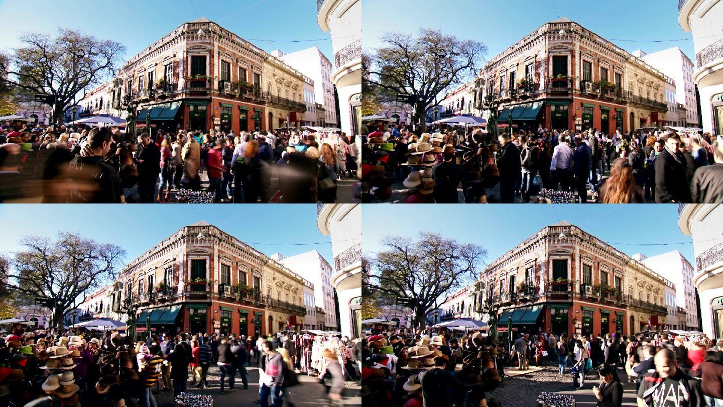 阿根廷布宜诺斯艾利斯市街道上的延时拍摄