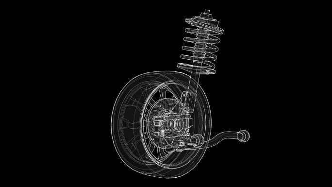 带车轮轮胎和减震器的汽车悬架动画