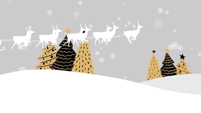 圣诞树和圣诞老人在雪撬上的动画