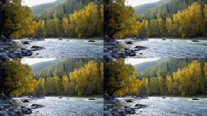 秋天的山河和树木绿水青山生态环保山谷山林