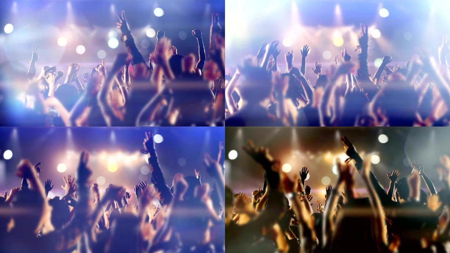 一场音乐会上人群聚会、慢动作跳舞的画面