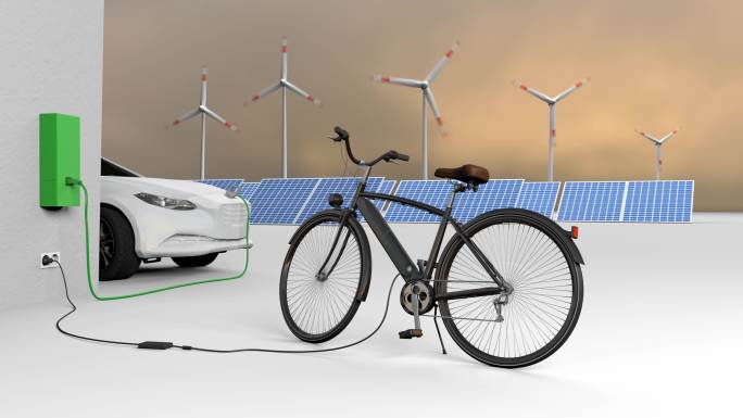 给电动自行车充电电力电缆连接风力涡轮机