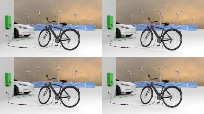 给电动自行车充电电力电缆连接风力涡轮机